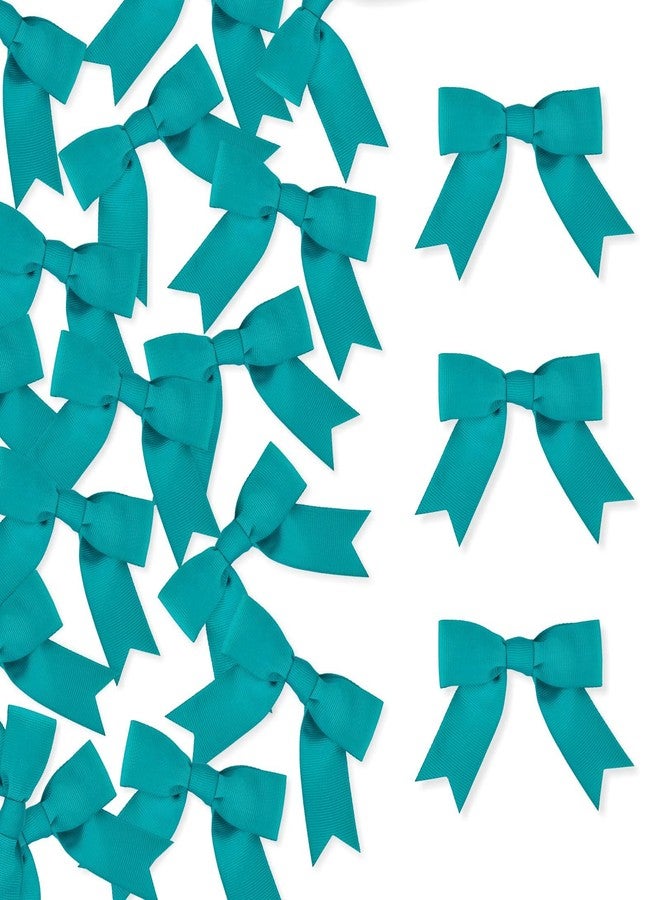 Meseey 50 Pcs 2.5 Inches Twist Tie Grosgrain Ribbon Bows Teal Green Pretied Premade Craft Bows for Treat Bags Gift Wrapping Basket Wedding Baby Shower Brithday Christmas Party (2.5", Teal) - Image 1